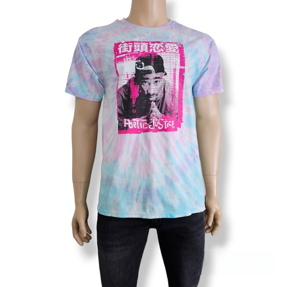 2Pac "Poetic Justice" Japanase Text Tie Dye Print T-Shirt